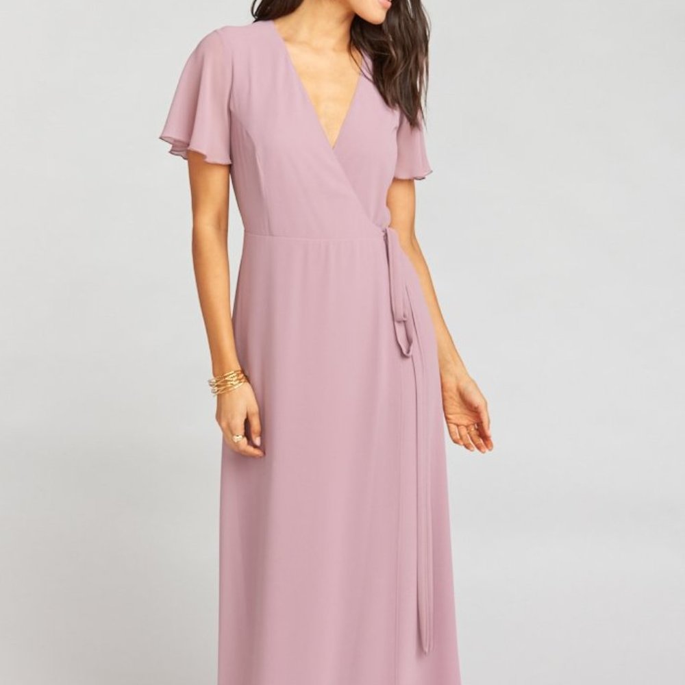 Noelle Flutter Wrap Dress ~ Antique Rose Chiffon